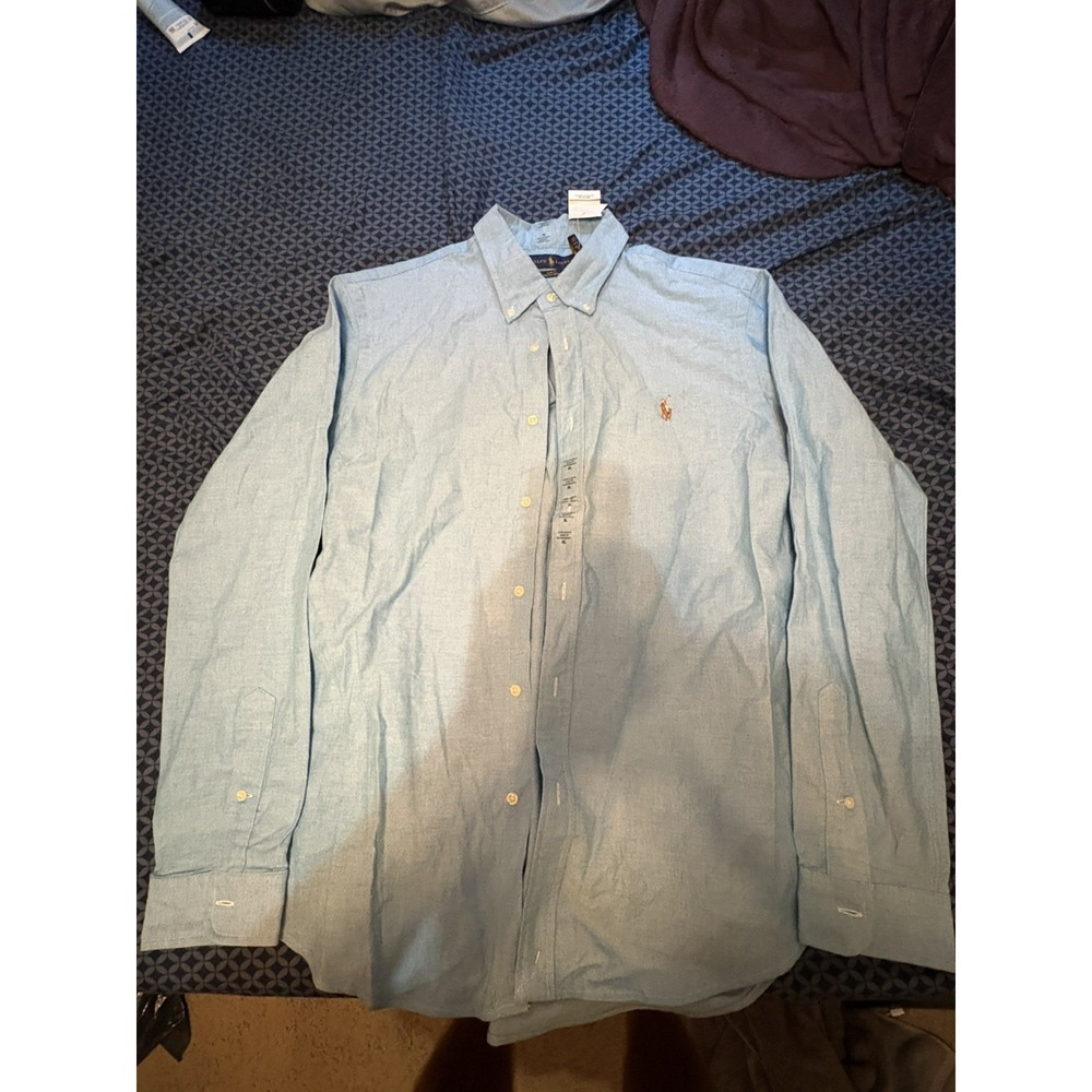NWT Ralph Lauren Shirt Mens XL Blue Slim Fit Cotton Button Down Long Sleeve